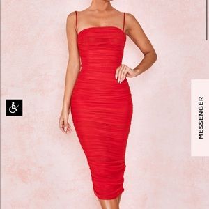 House of CB- Sirene Red Gathered Organza Dress